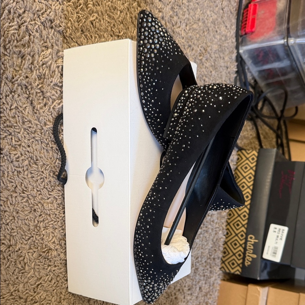 Aldo Black Suede Flats with Silver Accents. Size 7.5